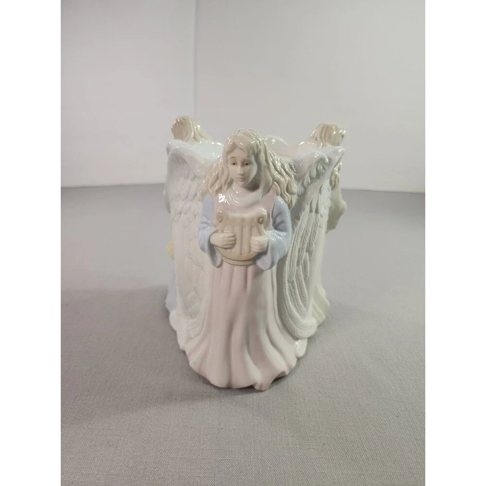 Ceramic Angel Choir Candle Holder Figurine Votive Tealight Pastel Color